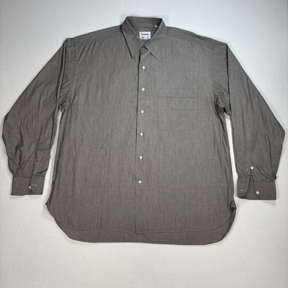 Lorenzini Dress Shirt Mens 43-17 Gray Pocket 100% Cotton Made in Italy Button Up